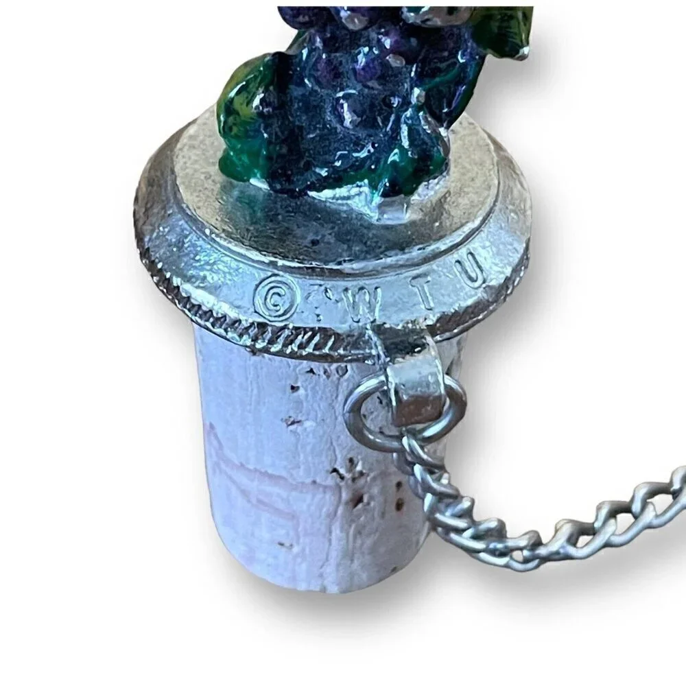 WTU Wine Things Unlimted Purple Grapes Vino Pewter & Cork Stopper Barware Party